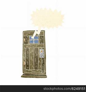 cartoon old wood door with speech bubble