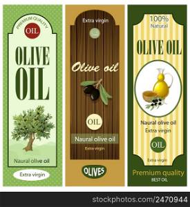 Cartoon olive oil labels set with tree branch bowl bottle on dotted wooden and striped backgrounds vector illustration. Cartoon Olive Oil Labels Set