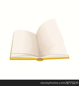 Cartoon open book with blank pages. Isolated vector textbook, bestseller, schoolbook with clean sheets. Opened dictionary, literature digest, novel or verses in yellow cover top view. Cartoon open book with blank pages vector textbook