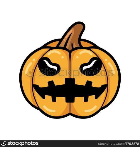 Cartoon orange pumpkin with scary face expression