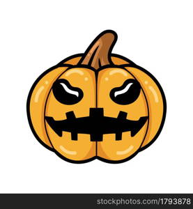 Cartoon orange pumpkin with scary face expression