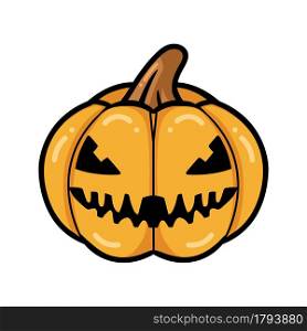 Cartoon orange pumpkin with scary face expression
