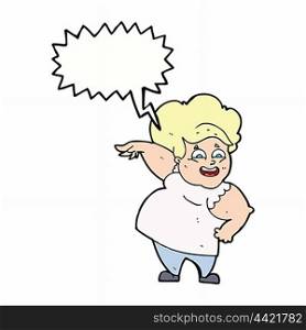 cartoon overweight woman with speech bubble