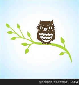 cartoon owl sitting on green branch