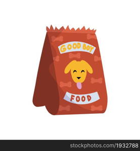 Cartoon package with dog food. Domestic animal feed. Isolated bag with puppy dry meal. Veterinary shop merchandise. Doggy nutrition packet template. Pet grooming. Vector canine snack packaging mockup. Cartoon package with dog food. Domestic animal feed. Isolated bag with puppy meal. Veterinary shop merchandise. Doggy nutrition packet. Pet grooming. Vector canine snack packaging mockup