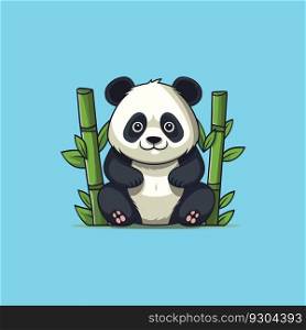 cartoon Panda small on bamboo background