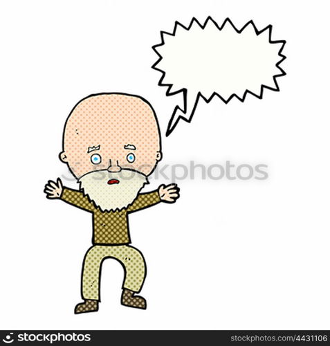 cartoon panicking old man with speech bubble