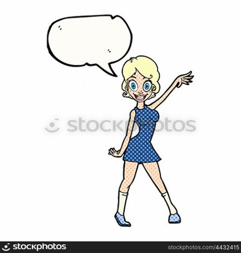 cartoon party girl with speech bubble