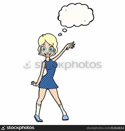 cartoon party girl with thought bubble