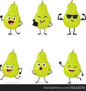 Cartoon Pear, Cute fruit character set isolated on white