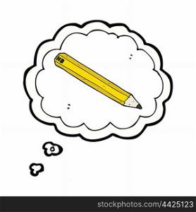 cartoon pencil with thought bubble