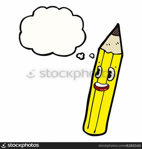 cartoon pencil with thought bubble