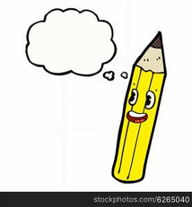 cartoon pencil with thought bubble