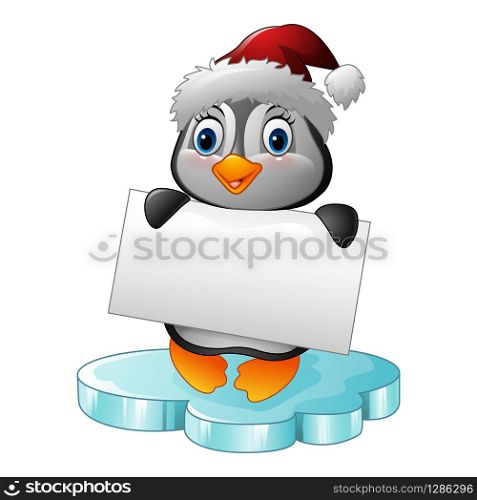 Cartoon penguin holding blank sign