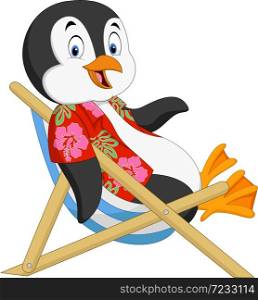 Cartoon penguin sitting on beach chair