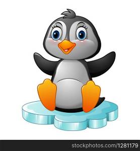 Cartoon penguin sitting on floe