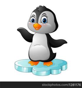 Cartoon penguin standing on floe