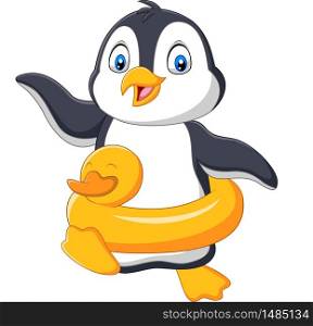 Cartoon penguin with inflatable ring