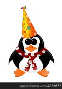 Cartoon penguin with Party Hat and scarf
