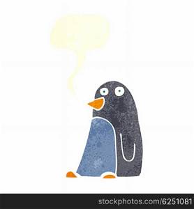 cartoon penguin with speech bubble