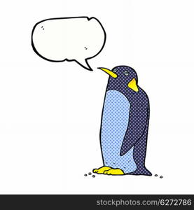 cartoon penguin with speech bubble