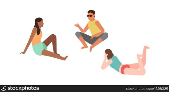 Cartoon persons and picnic. People talking relaxing together outdoor summertimes, isolated vector flat characters. Cartoon persons and picnic. People talking relaxing together outdoor summertimes, vector flat characters