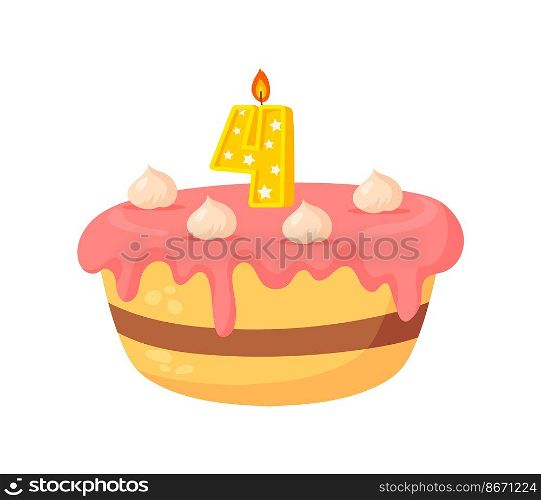 Cartoon pie. Pink chocolate food for celebration, vector isolated on white background. Cartoon pie. Pink chocolate food for celebration, vector