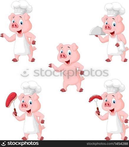 Cartoon pig chef collection set