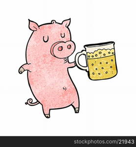 cartoon pig drinking a pint of beer