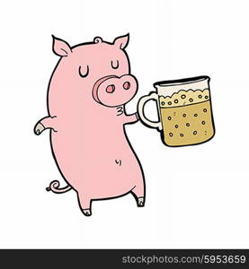 cartoon pig drinking a pint of beer