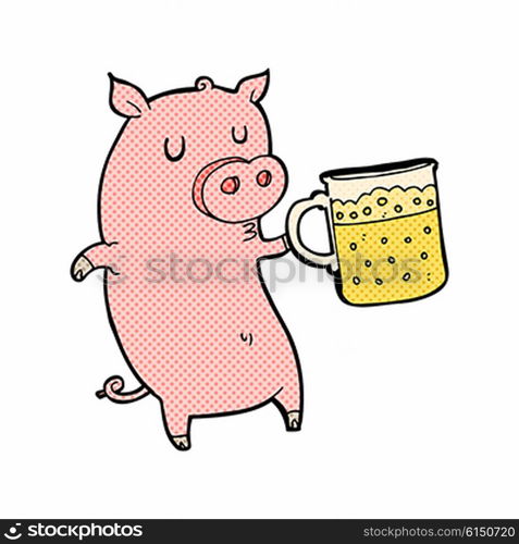 cartoon pig drinking a pint of beer