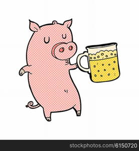 cartoon pig drinking a pint of beer