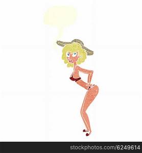 cartoon pin-up beach girl with speech bubble