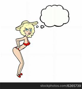 cartoon pin-up beach girl with thought bubble