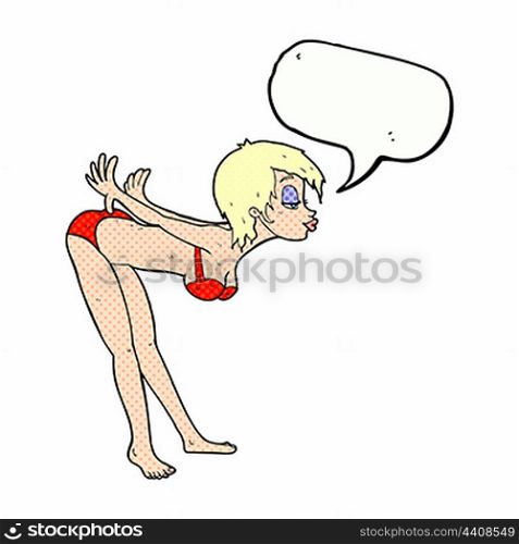 cartoon pin up girl in bikini with speech bubble