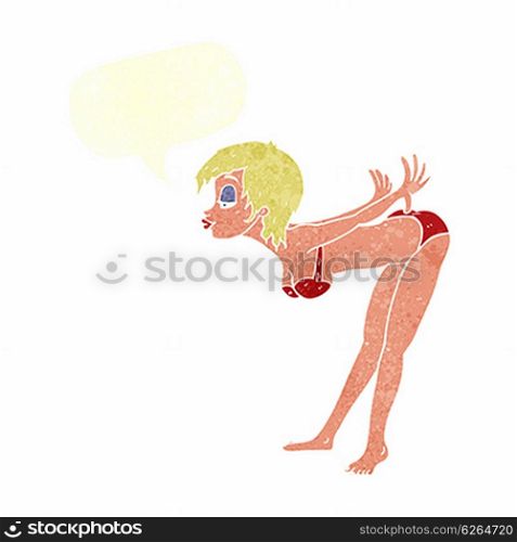 cartoon pin up girl in bikini with speech bubble