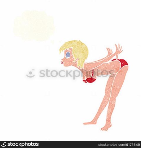 cartoon pin up girl in bikini with thought bubble