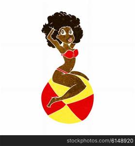 cartoon pin up girl sitting on beach ball