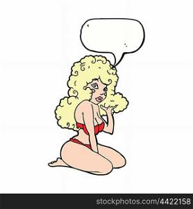cartoon pin up girl with speech bubble