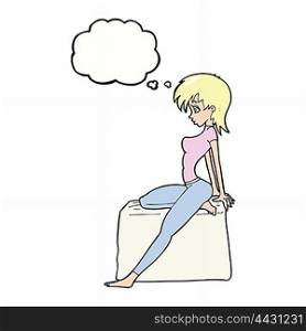 cartoon pin up pose girl with thought bubble