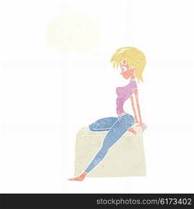 cartoon pin up pose girl with thought bubble