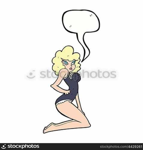 cartoon pin-up woman with speech bubble