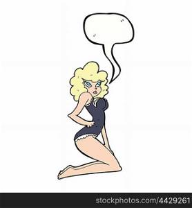cartoon pin-up woman with speech bubble