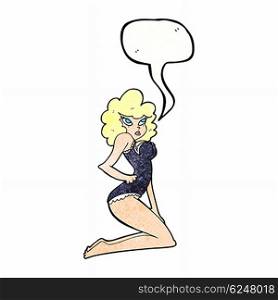 cartoon pin-up woman with speech bubble