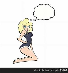 cartoon pin-up woman with thought bubble