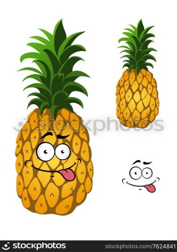 Cartoon pineapple fruit isolated on white background with funny smile