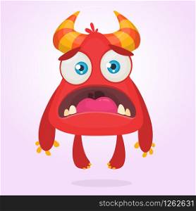 Cartoon pink adorable tiny monster character. Vector illustration for Halloween