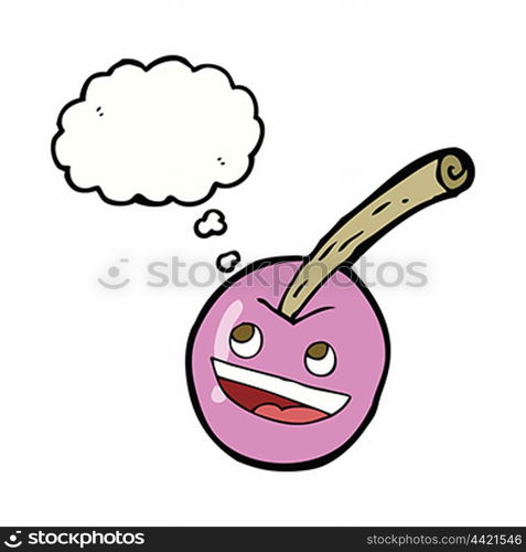 cartoon pink cherry symbol with thought bubble