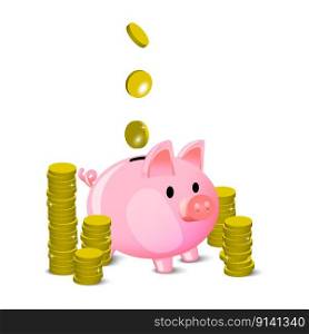 Cartoon pink piggy bank coins. 3d money coin. Business concept. Vector illustration. EPS 10.. Cartoon pink piggy bank coins. 3d money coin. Business concept. Vector illustration.