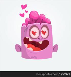 Cartoon pink zombie in love. St. Valentine&rsquo;s Day vector illustration